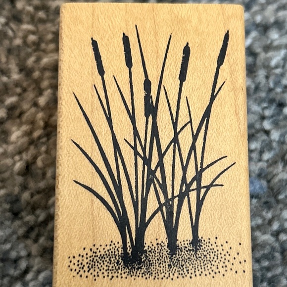 Stampscapes, cattails, B164, rubber, wood, mounted stamp - Picture 1 of 9